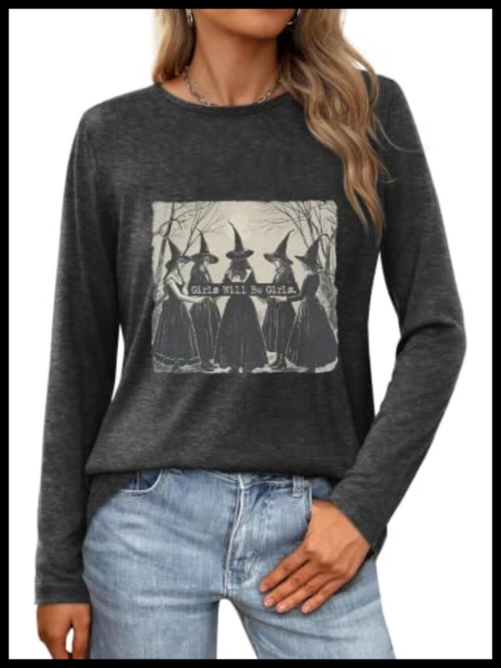Women's Halloween Graphic Long Sleeve T-Shirt Crewneck Casual Fall Holiday Top